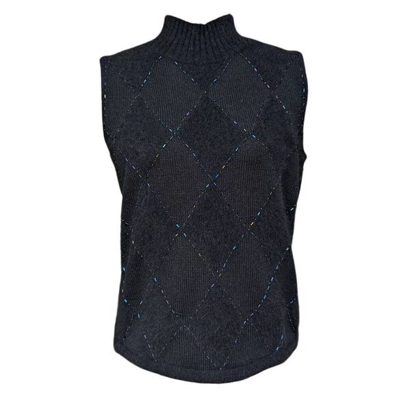 Emma James Black Vest Sweater Embellished High Neck Size M Rabbit Hair Geometric - Picture 2 of 8